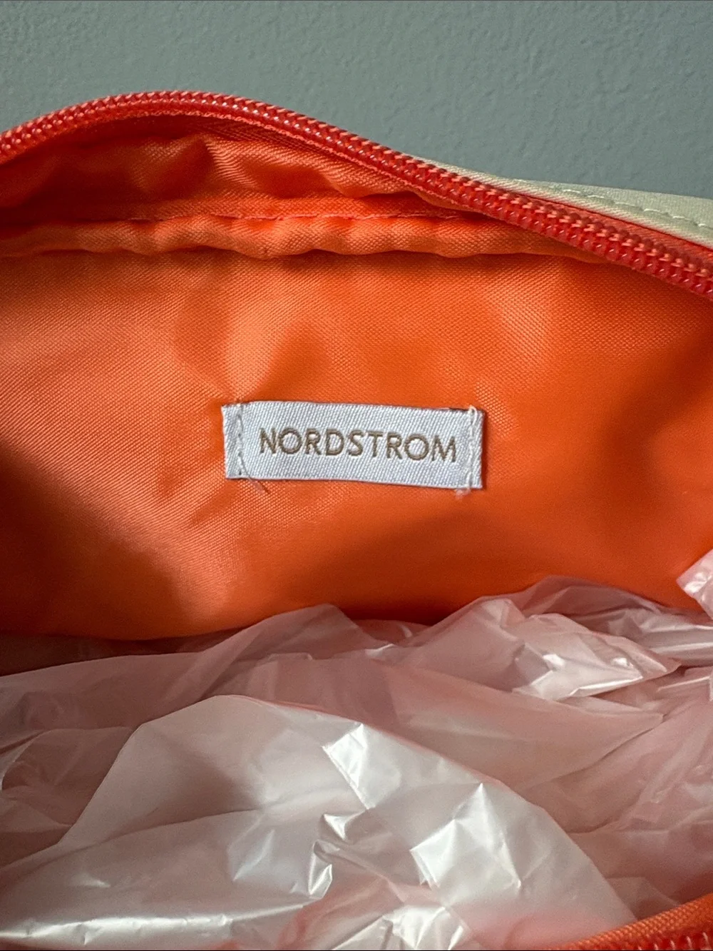 Nordstrom Cream Cosmetic Case with Coral Trim